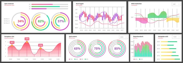 Diagramas de mercado. Visualização e análise da informação gráfica. Indicadores e dados estatísticos —  Vetores de Stock