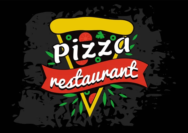 Szablon logo pizzy, godło kawiarni, restauracji lub usługi dostarczania żywności. Włoska kuchnia jedzenie reklamy — Wektor stockowy