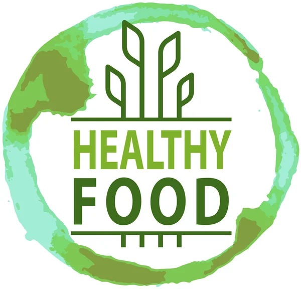 Letras alimentares saudáveis em quadro redondo abstrato. Etiqueta do círculo ou etiqueta, emblema natural, logotipo orgânico — Vetor de Stock