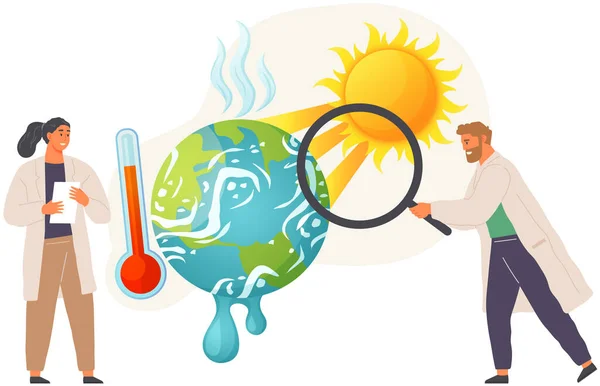 Riscaldamento globale, concetto di cambiamento climatico. Gli scienziati studiano il cambiamento di temperatura sul pianeta Terra — Vettoriale Stock