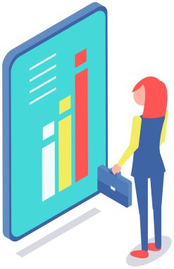 Kadın dijital raporu istatistiklerle analiz ediyor. Diyagramda istatistiksel göstergeler ve veriler