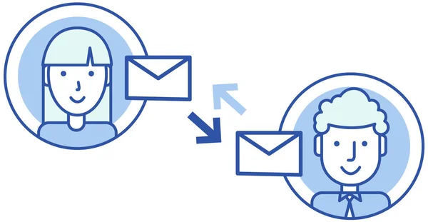 Notificación por correo electrónico cerca de perfiles de usuario. La gente usa buzón virtual, aplicación para chatear y enviar — Vector de stock