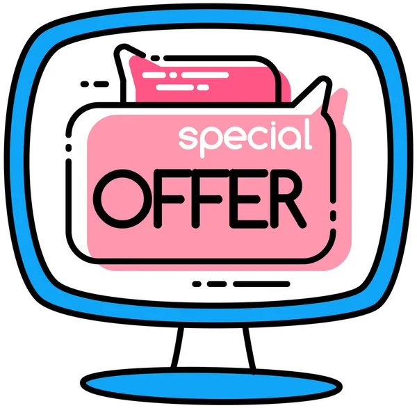 Sale, special offer announcement on monitor. Advertisement of Internet store, online shopping app — Stock vektor