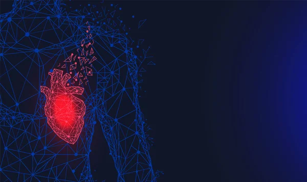 Coração humano anatômico com área dolorosa. Órgão do sistema cardiovascular imagem volumétrica 3D moderna — Vetor de Stock