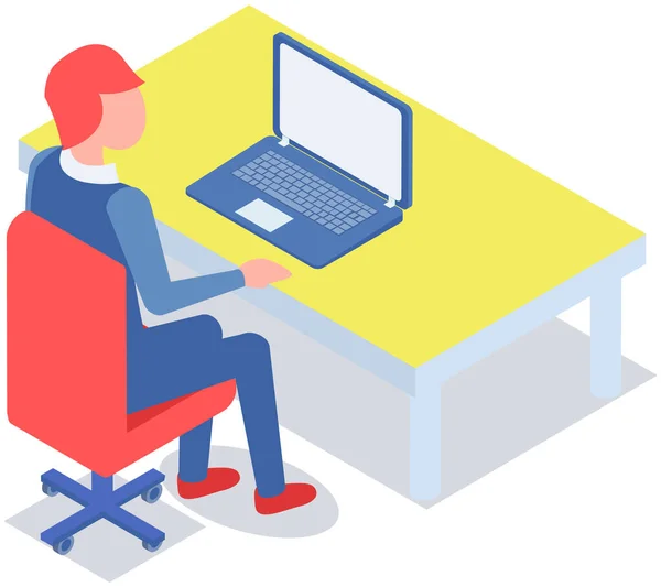 Empresário empresário de terno trabalhando na mesa de escritório. Homem com laptop de surf internet —  Vetores de Stock