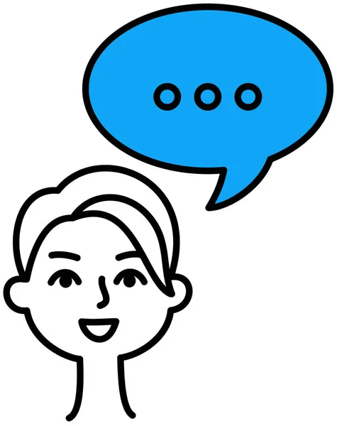 Vrouw let op tijdens het praten. Emotioneel meisje en spraak chat zeepbel met uitroepteken — Stockvector