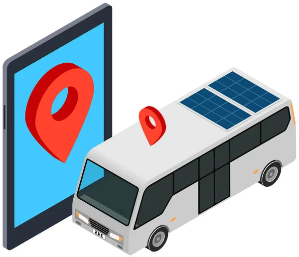Serviço de carro remoto sem fio autônomo controlado via aplicativo de smartphone, sistema de geolocalização —  Vetores de Stock