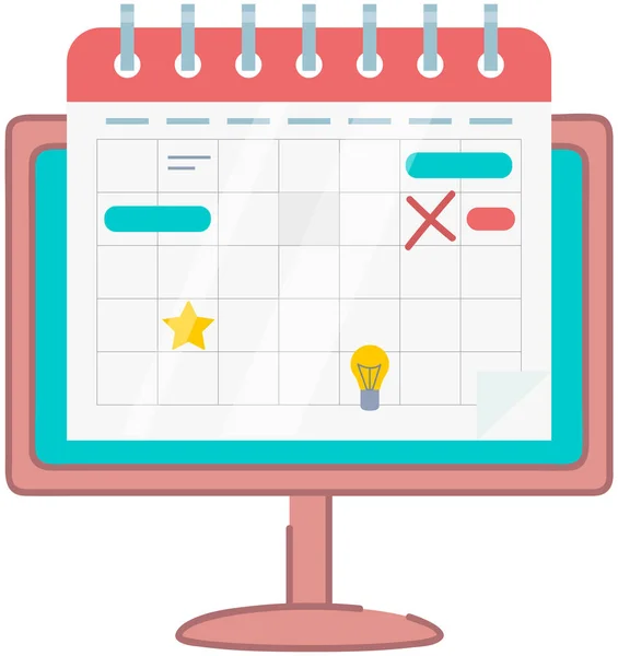 Programma di pianificazione e gestione del tempo. Scheduling app icon, orario sullo schermo del computer — Vettoriale Stock