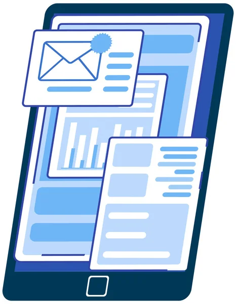 Informationen im Newsletter in digitalem Umschlag. Online-Abonnement für Nachrichten, Zeitungen, elektronische Veröffentlichung — Stockvektor