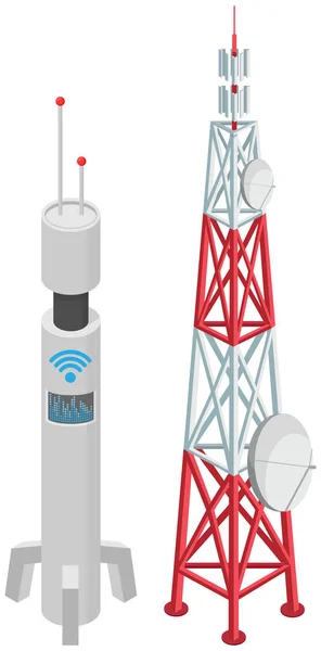 5G-Netztechnologie. Kommunikationsturm drahtloses High-Speed-Internet. Verbindungsausrüstung — Stockvektor