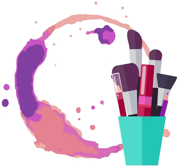 Make-up Pinsel Glashalter, Kosmetikerin Cluster auf weiß eingestellt. Schönheitswerkzeuge, Gesichtston — Stockvektor