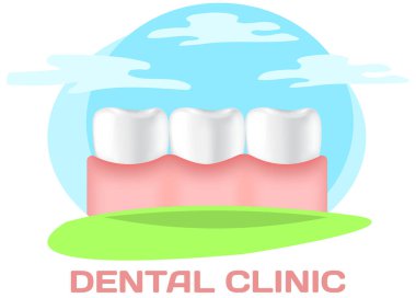 Diş hekimliği afişi ve arka planda insan dişleri var. Diş sağlığı kliniği poster şablonu