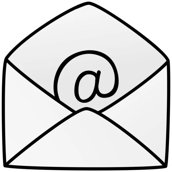 Open envelop met typografisch symbool van e-mail. Mailing, communicatie via elektronische post — Stockvector