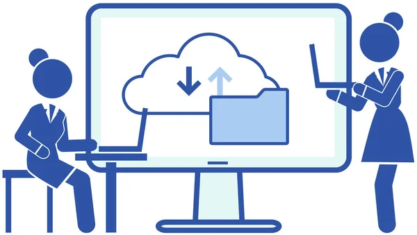 İnsanlar sanal bulut deposuyla çalışıyorlar. Bilgi ve kişisel veri koruma programı — Stok Vektör