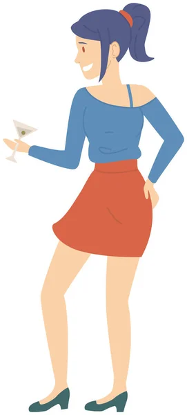 Young girl with martini at party, Full height portrait of pretty woman dancing with cocktail — Stockvektor