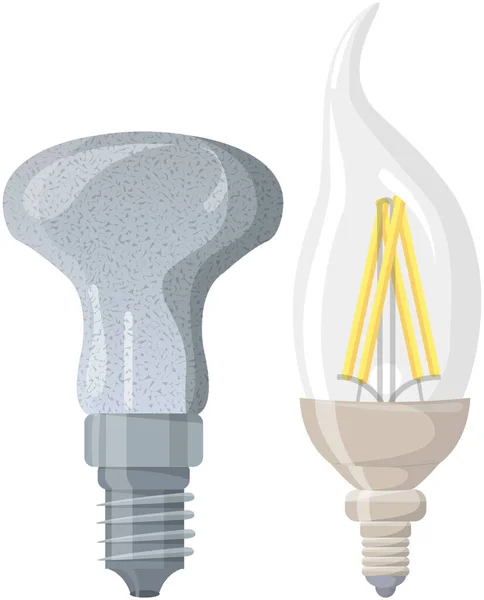 Juego de bombillas. ledes eléctricos y lámparas incandescentes. Aparatos eléctricos para iluminación — Archivo Imágenes Vectoriales