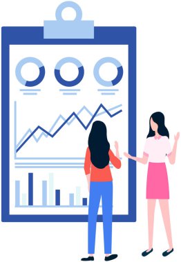 Kadın dijital raporu istatistiklerle analiz ediyor. Diyagramda istatistiksel göstergeler ve veriler