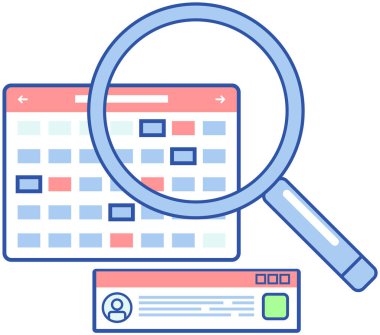 Planlama ve zaman yönetimi programı tasarımı. Zamanlama uygulaması ve kullanıcı profili simgeleri büyüteç altında