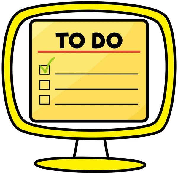 To do list creation app, daily plan on monitor. Planning and time management program on screen — Vetor de Stock