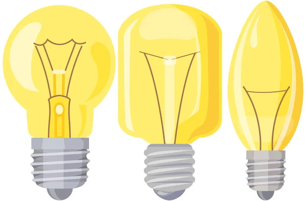 Set of light bulbs. Electric LEDs and incandescent lamps. Electrical appliances for lighting — Stock Vector