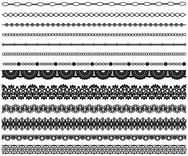 Set of different lace ribbons with ornament. Seamless pattern for creating style, decor design — стоковый вектор