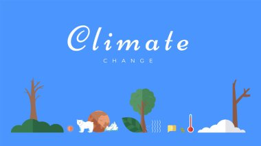 İklim değişikliği vektör şablonu. Kuzey Kutbu, eriyen buzullar, buz üstünde kutup ayısı