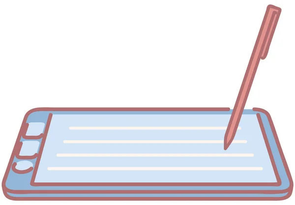 Tableta gráfica y pluma, gadget de pantalla táctil. Dispositivo para introducir diferentes símbolos manuscritos — Vector de stock