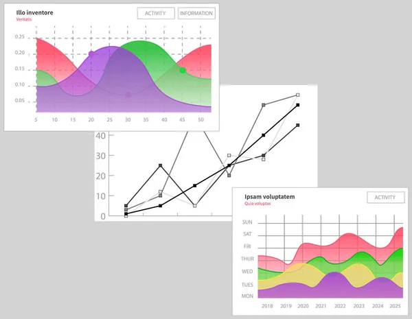 Diagrammes de marché. Visualisation et analyse d'informations graphiques. Indicateurs et données statistiques — Image vectorielle