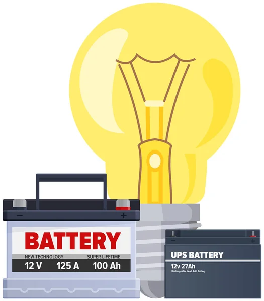 Elektrische LED, Glühlampe und Batterie zum Laden. Glühbirne in der Nähe von Stromerzeuger — Stockvektor