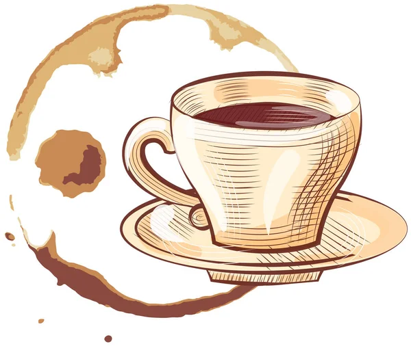 Kaffee- oder Teefleck, Tassenspritzer, Tropfen. Spur aus Becher mit Getränk abstrakte runde Form — Stockvektor