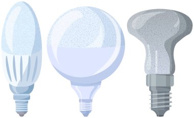 Elektrikli LED 'ler veya elektrik tasarruflu aydınlatma armatürleri. Farklı taban şekilli ampuller
