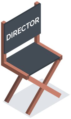 Ahşap bükümlü yönetmen koltuğu ve yönetmen unvanı. Mobilya, eğlence, film endüstrisi.