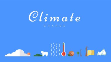 İklim değişikliği vektör şablonu. Kuzey Kutbu, eriyen buzullar, buz üstünde kutup ayısı