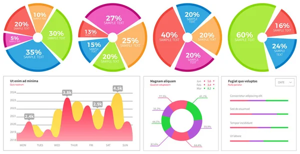 Pazar şemaları. Grafiksel bilgi görselleştirme ve analiz. İstatistiksel göstergeler ve veriler — Stok Vektör