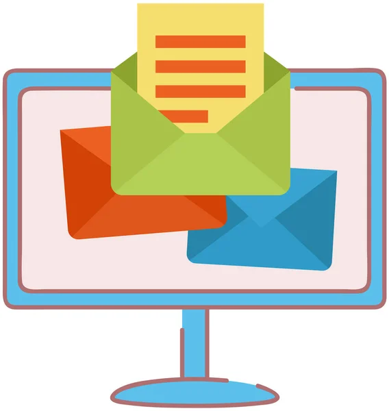 Inkommande e-post med kuvert brev på skärmen. Online-tjänst för chatt och utskick via Internet — Stock vektor