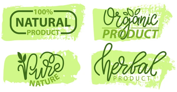 Firma de productos herbarios naturales, sello redondo. Etiqueta o etiqueta engomada, emblema ecológico, logotipo orgánico — Vector de stock