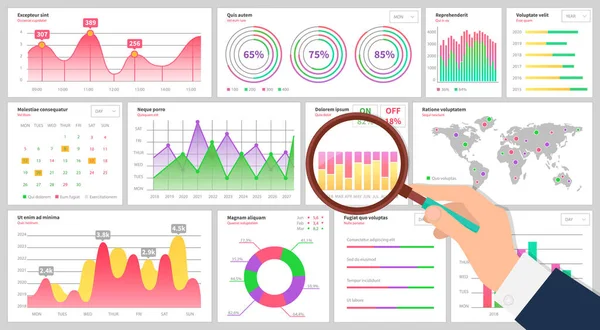 Piaci ábrák. Grafikus információ vizualizáció és elemzés. Statisztikai mutatók és adatok — Stock Vector