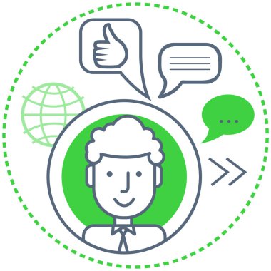 Sosyal ağ hesabı, küresel bağlantı kullanıcısı. Sohbet ve e-posta uygulaması için medya profie