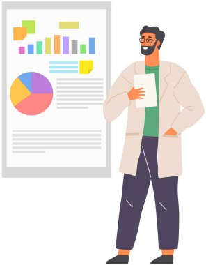 Bilim adamı veri analizi ve istatistik araştırmaları üzerinde çalışıyor. Loupe 'lu adam haritaya bakıyor.