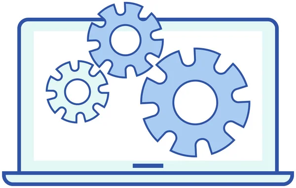 Suporte técnico, serviço de computador, configurações ou programa de manutenção com ícones de engrenagem na tela — Vetor de Stock