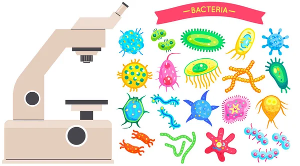 Laboratorio scientifico conduce ricerche su batteri, microrganismi e organismi al microscopio — Vettoriale Stock