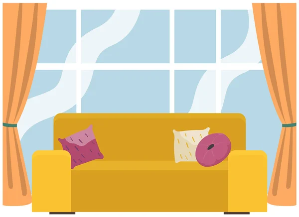 Sofá y sofá amarillo colorido vector de dibujos animados. Sofá muebles de ocio. Divan de lujo — Archivo Imágenes Vectoriales
