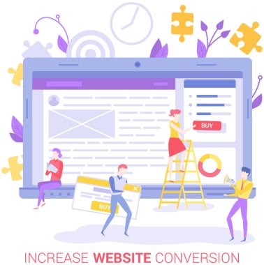 İnsanlar web sitesinde çalışıyor. Seo optimizasyonu, çevrimiçi satış dönüşümü için web sayfasını yükseltin