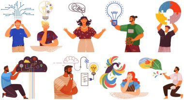 Mindset types set structural, analytical, logical and creative artistic personality predisposition clipart