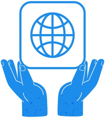 İnternet sembolü, insan elleri arasındaki dünya. Dünya çapında, dünya ağ ikonu olan bir dünya. Web kaynağına erişim ve bilgi araması uygulaması. İnternet bağlantısı uygulaması beyaz arkaplanda izole edildi