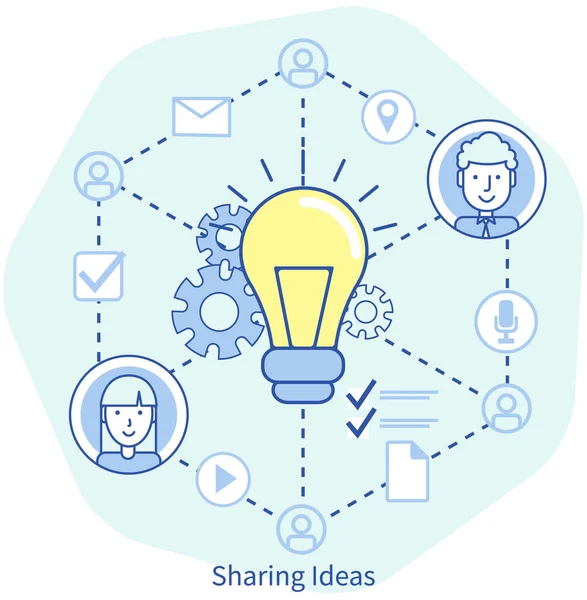 Brainstorming Sharing Business Ideas Collaborating Concept Little People Thinking New — Stockvektor
