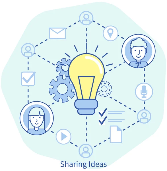 Brainstorming Sharing Business Ideas Collaborating Concept Little People Thinking New — ストックベクタ