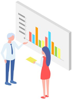 Ofiste iletişim kuran iş adamları istatistikleri tartışıyor, farklı grafik ve grafikleri analiz ediyorlar. Finansal muhasebe konsepti. Organizasyon süreci, analitik, planlama, rapor, pazar analizi