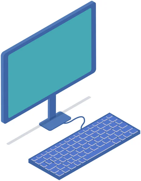 台面有显示器和键盘用于打字 家庭或办公室工作场所的设备 以白色为背景隔离 现代电脑屏幕的工作 技术和器具 电子硬件 — 图库矢量图片
