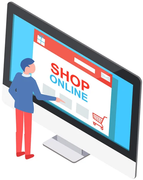 Commerce Selling Online Shopping Digital Marketing Man Chooses Buys Goods — Stock Vector